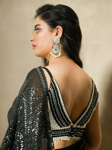 Black Sequin Worked Georgette Designer Saree - Diadem