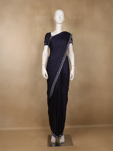 Black Sequins Design Satin Saree - Diadem