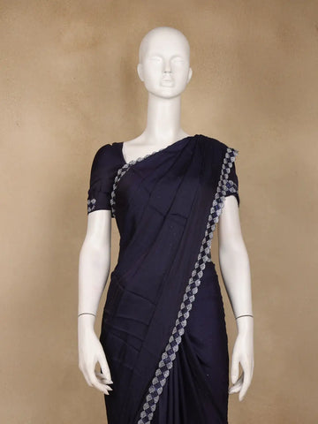 Black Sequins Design Satin Saree - Diadem