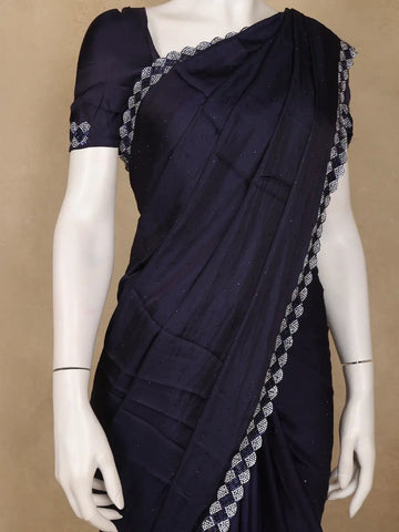 Black Sequins Design Satin Saree - Diadem