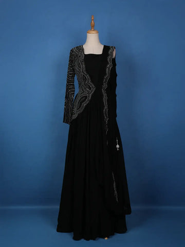 Black Stone Worked Georgette Gown - Diadem