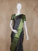 Black and Green Ikat Woven Design Cotton Fancy Saree with Zari Border