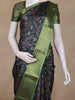 Black and Green Ikat Woven Design Cotton Fancy Saree with Zari Border