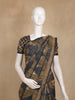 Black and Olive Geometric Printed Design Tussar Silk Saree