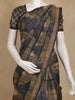 Black and Olive Geometric Printed Design Tussar Silk Saree