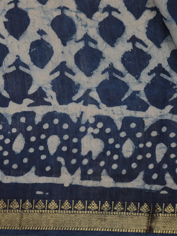 Blue Abstrack Printed Cotton Saree - Diadem
