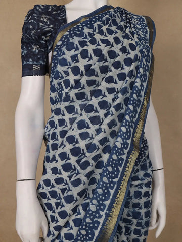 Blue Abstrack Printed Cotton Saree - Diadem