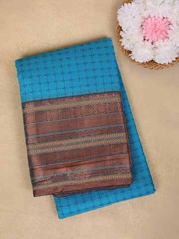 Blue Checked Design Cotton Saree With Contrast Zari Border - Diadem
