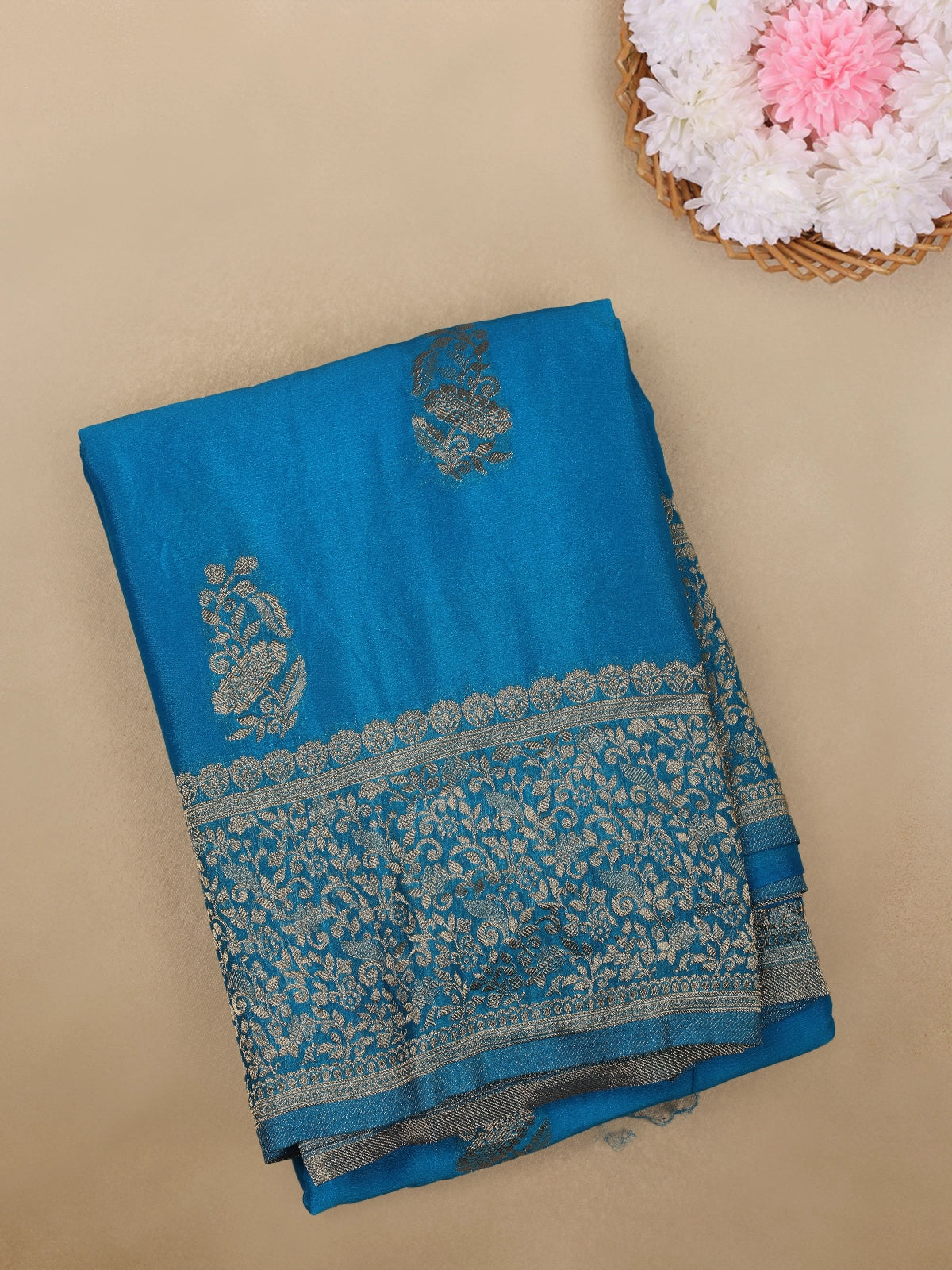 Blue Floral Design Georgette Saree