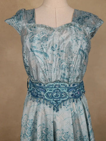 Blue Floral Designed Crepe Gown - Diadem