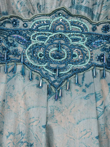 Blue Floral Designed Crepe Gown - Diadem