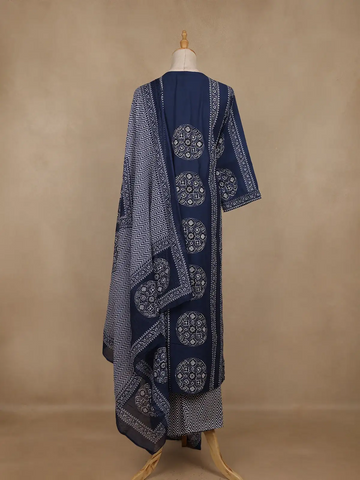 Blue Geometric Printed Cotton Salwar Suit With Dupatta - Diadem
