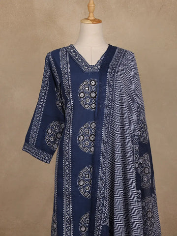 Blue Geometric Printed Cotton Salwar Suit With Dupatta - Diadem