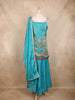 Blue Peacock Embroidered Design Tissue Silk Palazzo Suit with Dupatta