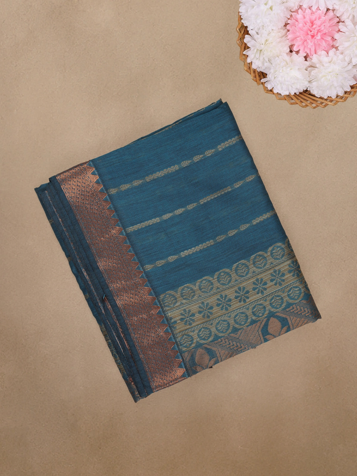 Blue Striped Woven Cotton Saree