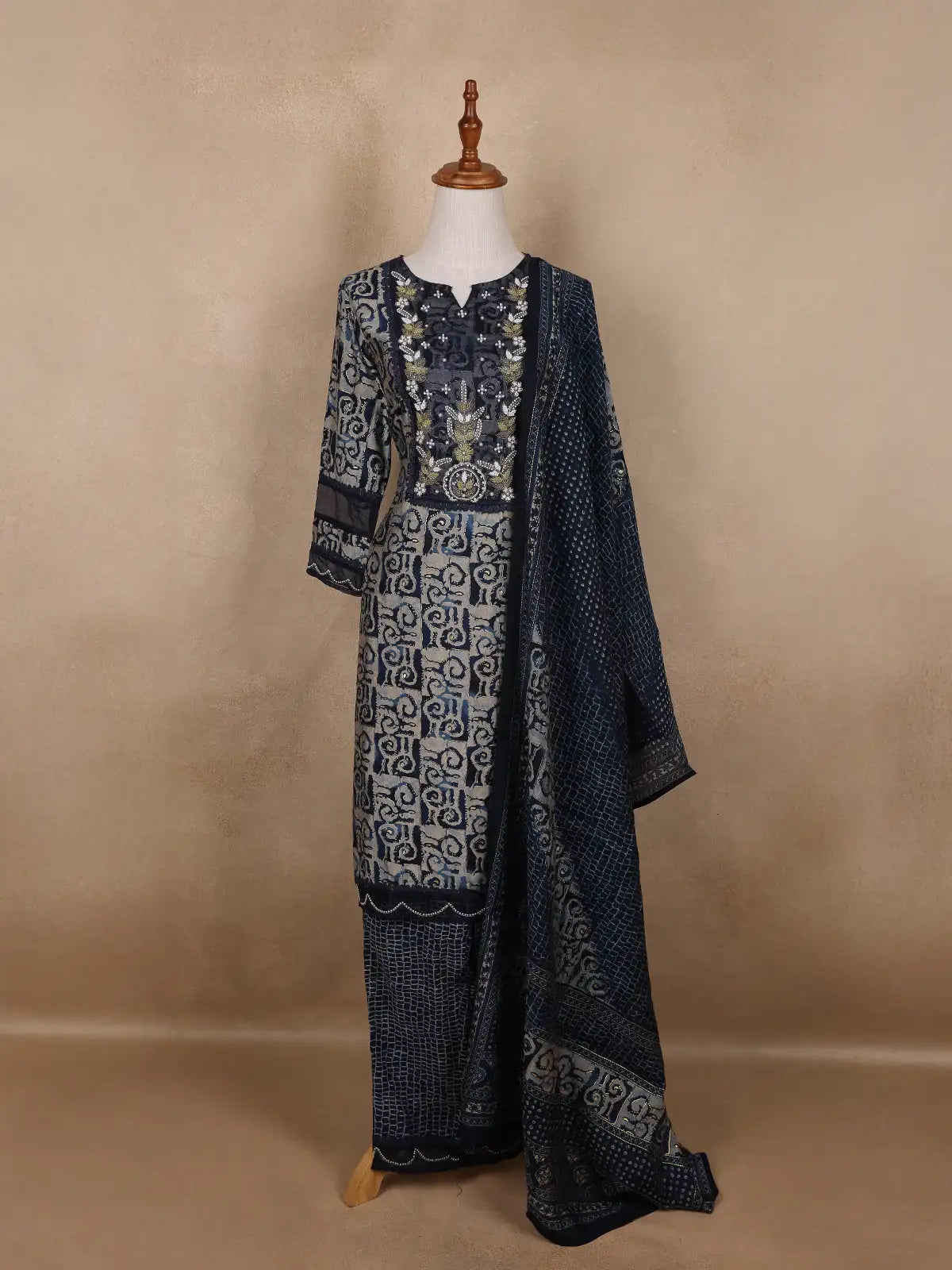 Blue Abstract Designed Cotton Salwar Suit - Diadem