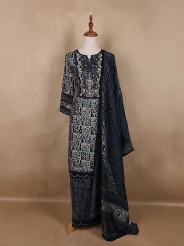 Blue Abstract Designed Cotton Salwar Suit - Diadem