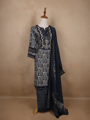 Blue Abstract Designed Cotton Salwar Suit - Diadem