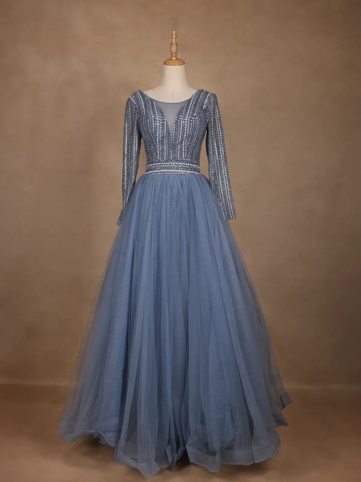 Blue Beaded Design Net Party Wear Gown - Diadem