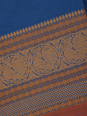 Blue Floral Designed Cotton Saree - Diadem