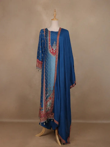 Blue Floral Designed Anarkali Salwar Suit - Diadem