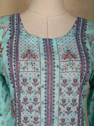 Blue Floral Designed Cotton Salwar Suit - Diadem