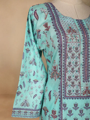 Blue Floral Designed Cotton Salwar Suit - Diadem