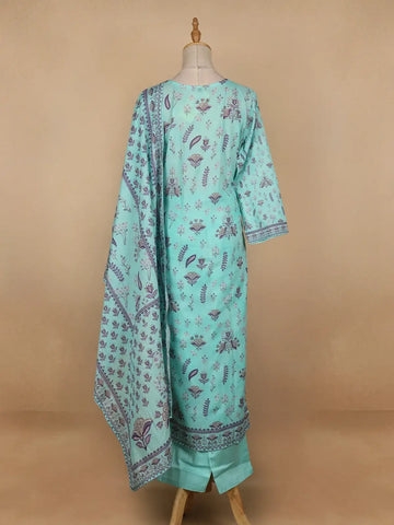 Blue Floral Designed Cotton Salwar Suit - Diadem
