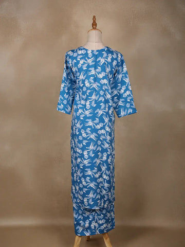 Blue Floral Designed Cotton Salwar Suit - Diadem