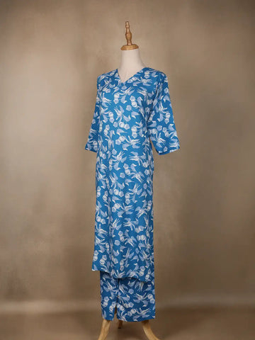 Blue Floral Designed Cotton Salwar Suit - Diadem