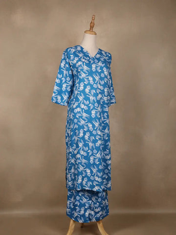 Blue Floral Designed Cotton Salwar Suit - Diadem