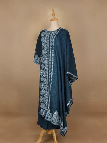 Blue Floral Designed Cotton Straight Cut Salwar Suit - Diadem