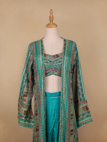 Blue Floral Designed Georgette Palazzo Salwar Suit - Diadem