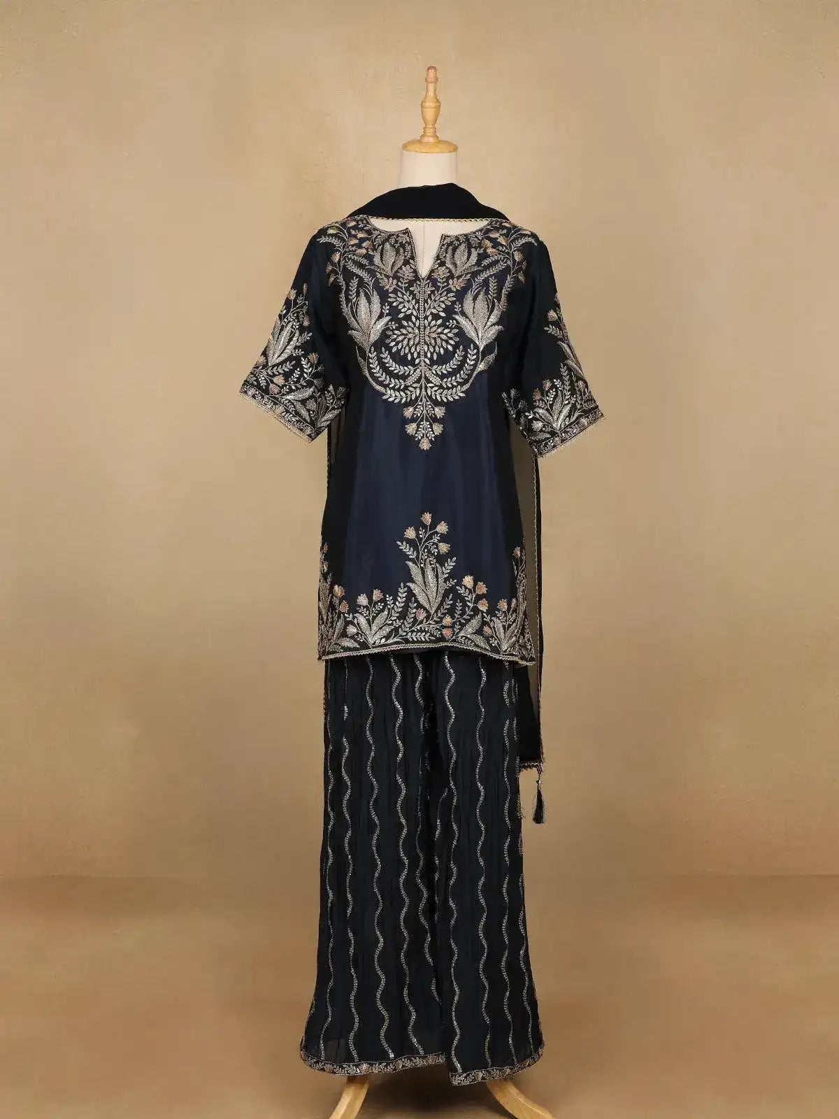 Blue Floral Designed Georgette Palazzo Salwar Suit - Diadem