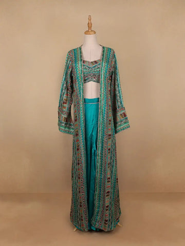 Blue Floral Designed Georgette Palazzo Salwar Suit - Diadem