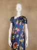 Blue Floral Designed Satin Saree - Diadem