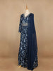 Blue Floral Designed Semi Silk Gown - Diadem