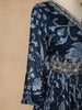Blue Floral Designed Semi Silk Gown - Diadem