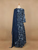 Blue Floral Designed Semi Silk Gown - Diadem
