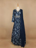 Blue Floral Designed Semi Silk Gown - Diadem