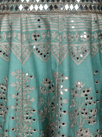 Blue Floral Mirror Designed Banarasi Silk Lehenga for Bridesmaid - Diadem