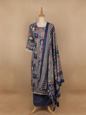 Blue Floral Printed Cotton Salwar Suit - Diadem