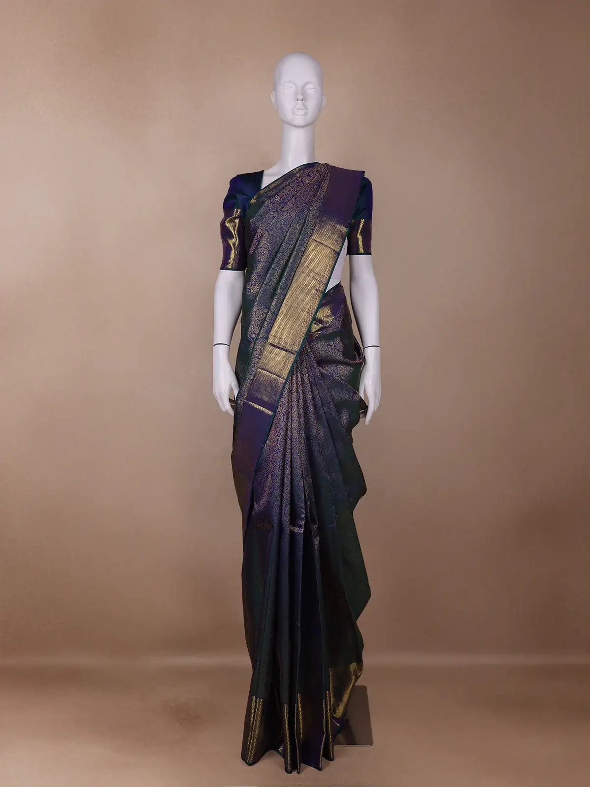 Blue Floral Woven Pure Kanchipuram Silk Saree - Diadem