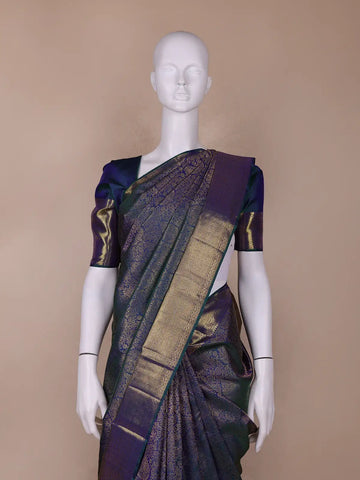 Blue Floral Woven Pure Kanchipuram Silk Saree - Diadem