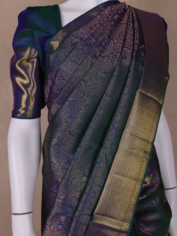 Blue Floral Woven Pure Kanchipuram Silk Saree - Diadem