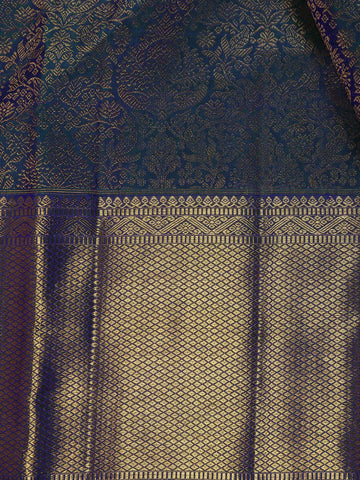 Blue Floral Woven Pure Kanchipuram Silk Saree - Diadem