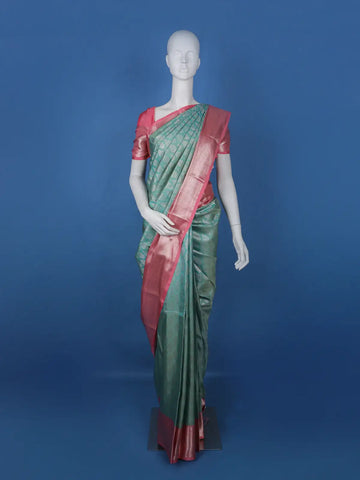 Blue Floral Woven Pure Kanchipuram Silk Saree - Diadem
