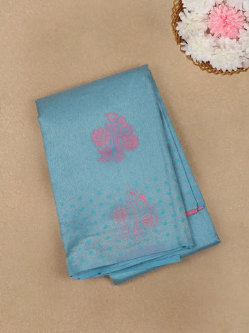 Blue Floral Designed Fancy Art Silk Saree - Diadem
