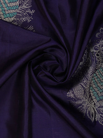 Blue Floral Woven Pure Kanchipuram Silk Saree - Diadem