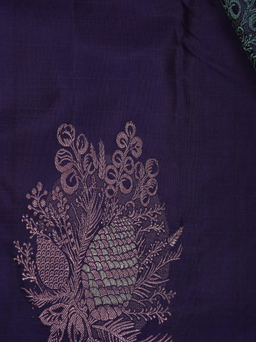 Blue Floral Woven Pure Kanchipuram Silk Saree - Diadem